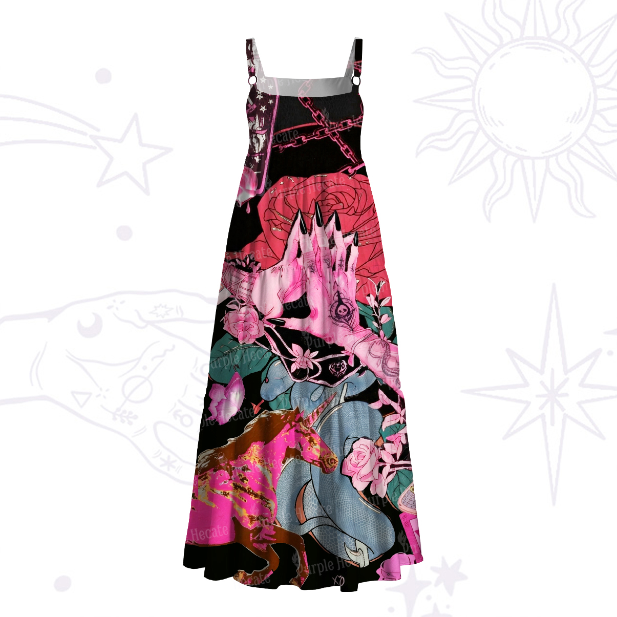 Purplehecate Pink Witch Spell Wide Straps Maxi Dress