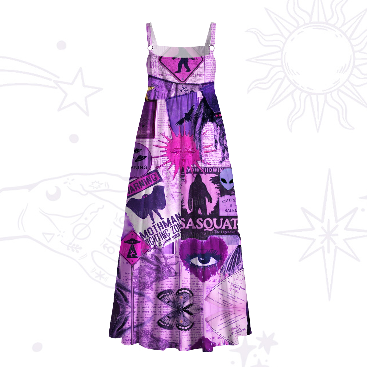 Purplehecate Cryptid Warning Collage Wide Straps Maxi Dress
