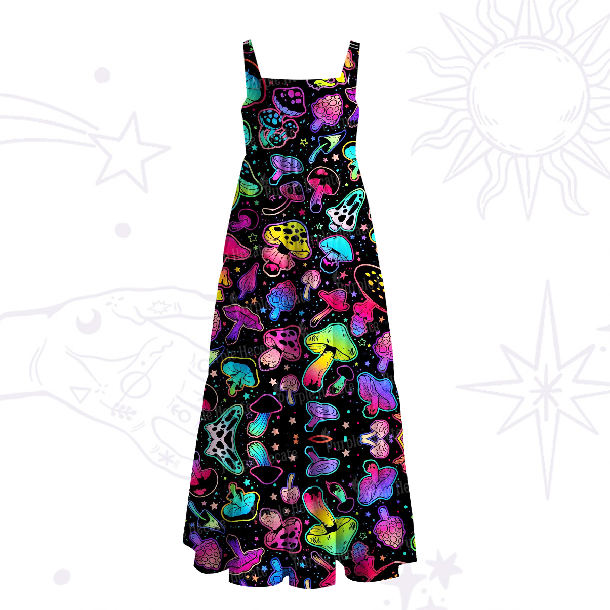 Purplehecate Psychedelic Mushroom Rave Wide Straps Maxi Dress