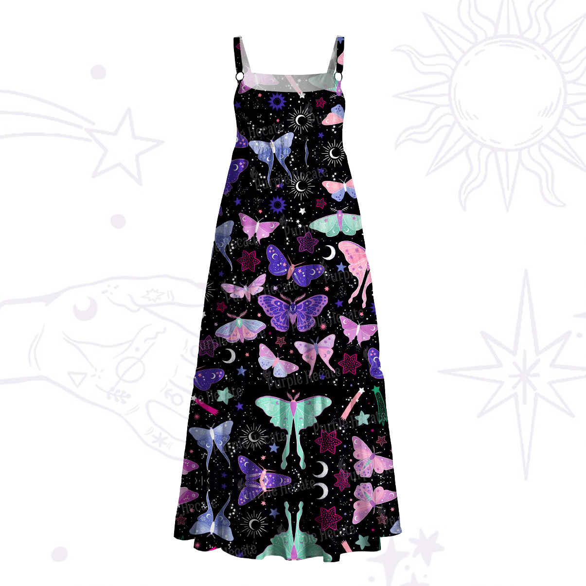 Purplehecate Midnight? Moth Wide Straps Maxi Dress