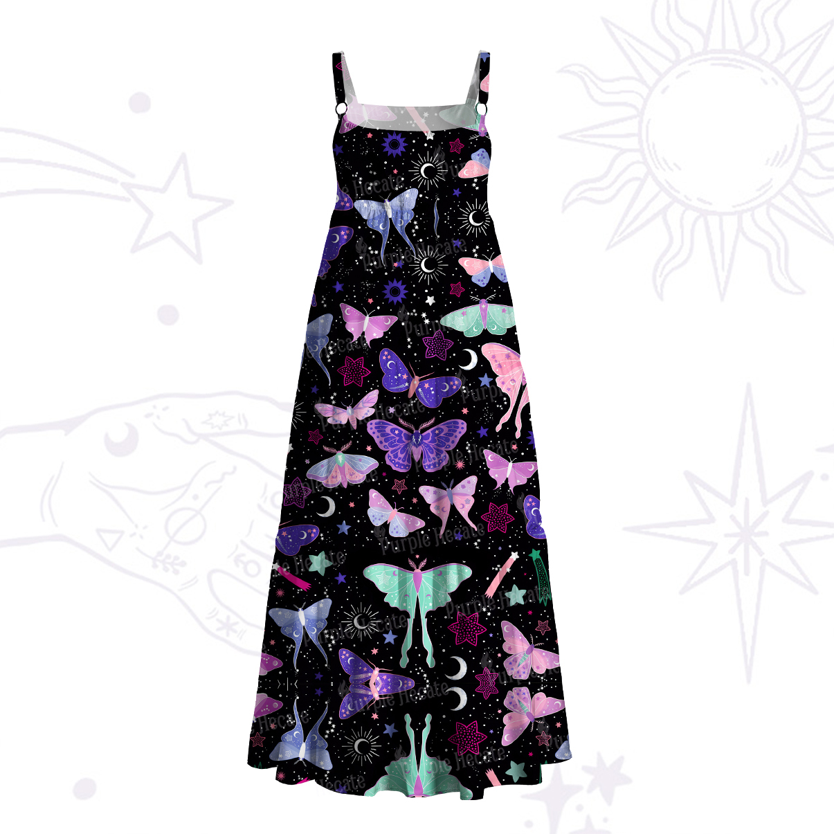 Purplehecate Midnight? Moth Wide Straps Maxi Dress
