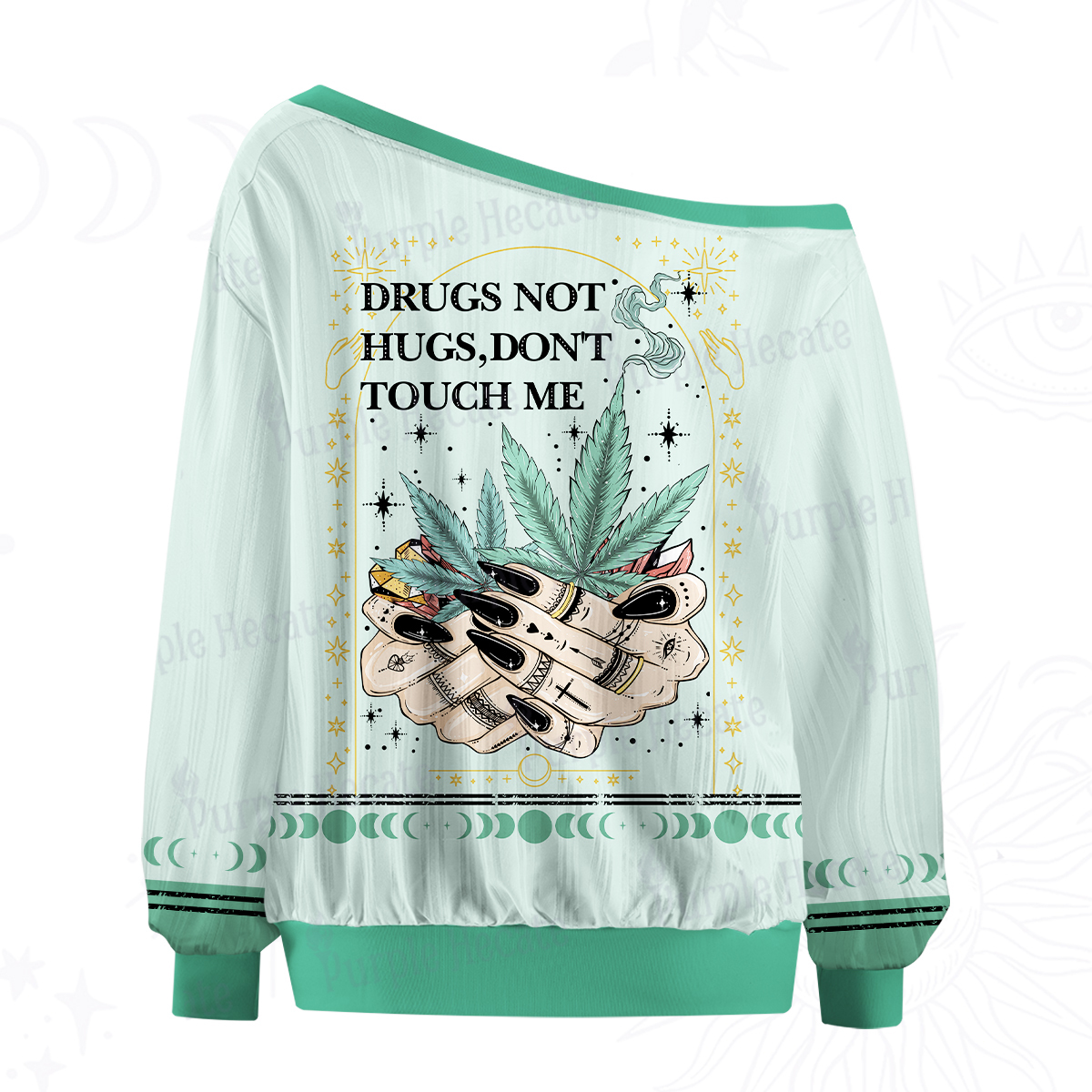 Purplehecate Drugs Not Hugs Off The Shoulder Graphic Jersey