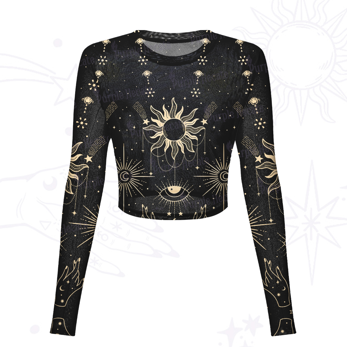 Purplehecate Solar Oracle Mesh Long Sleeve Crop Top