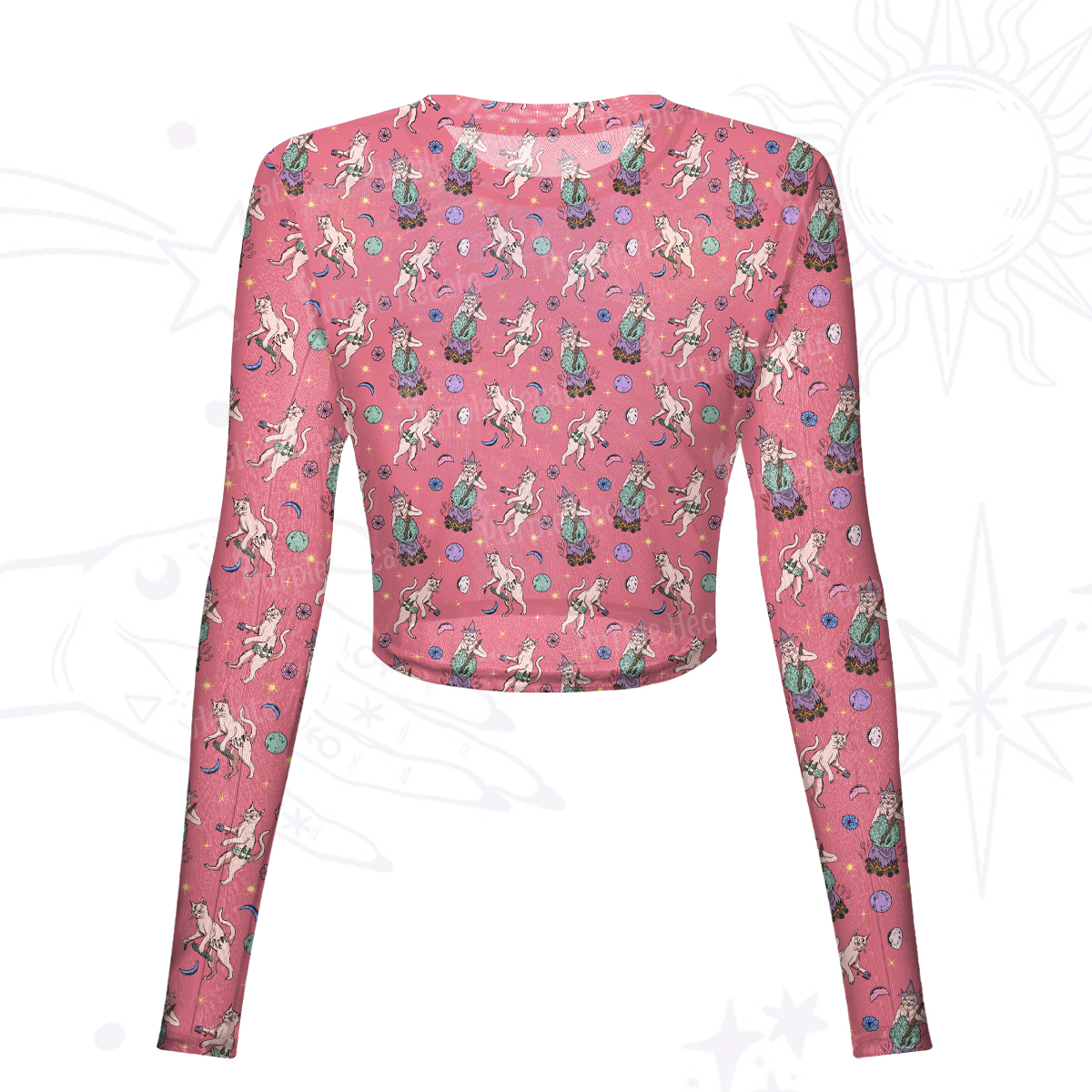 Purplehecate Cat Coven Mesh Long Sleeve Crop Top