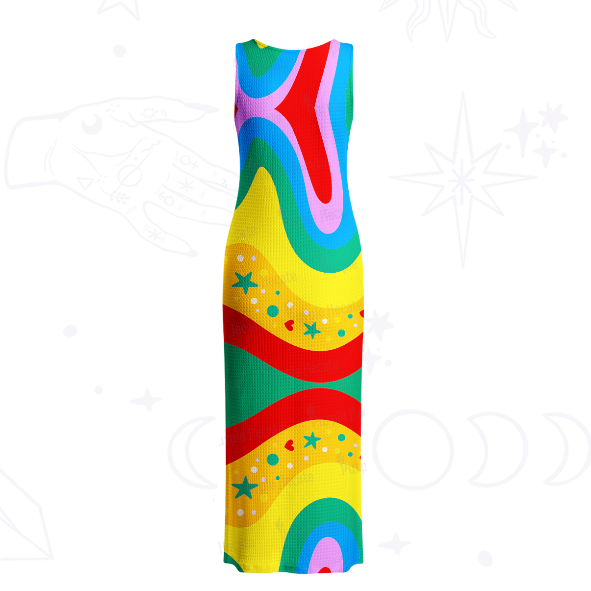 Purplehecate Dreamy Rainbow Waves Crochet Knit Maxi Dress