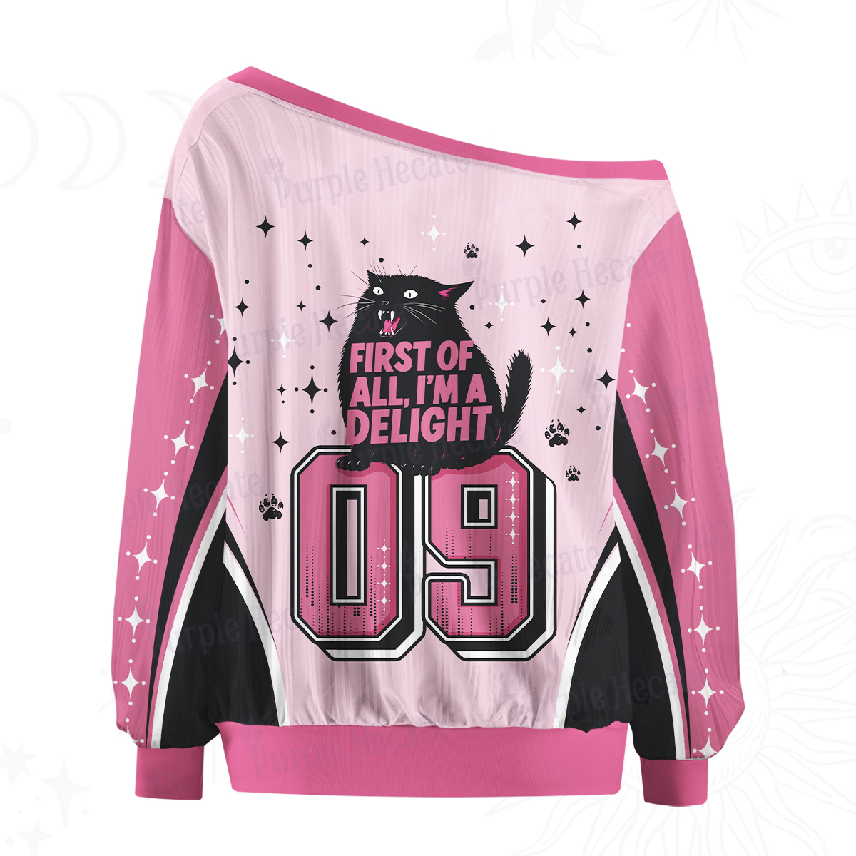 Purplehecate First Of All I'm A Delight Cat Off The Shoulder Graphic Jersey