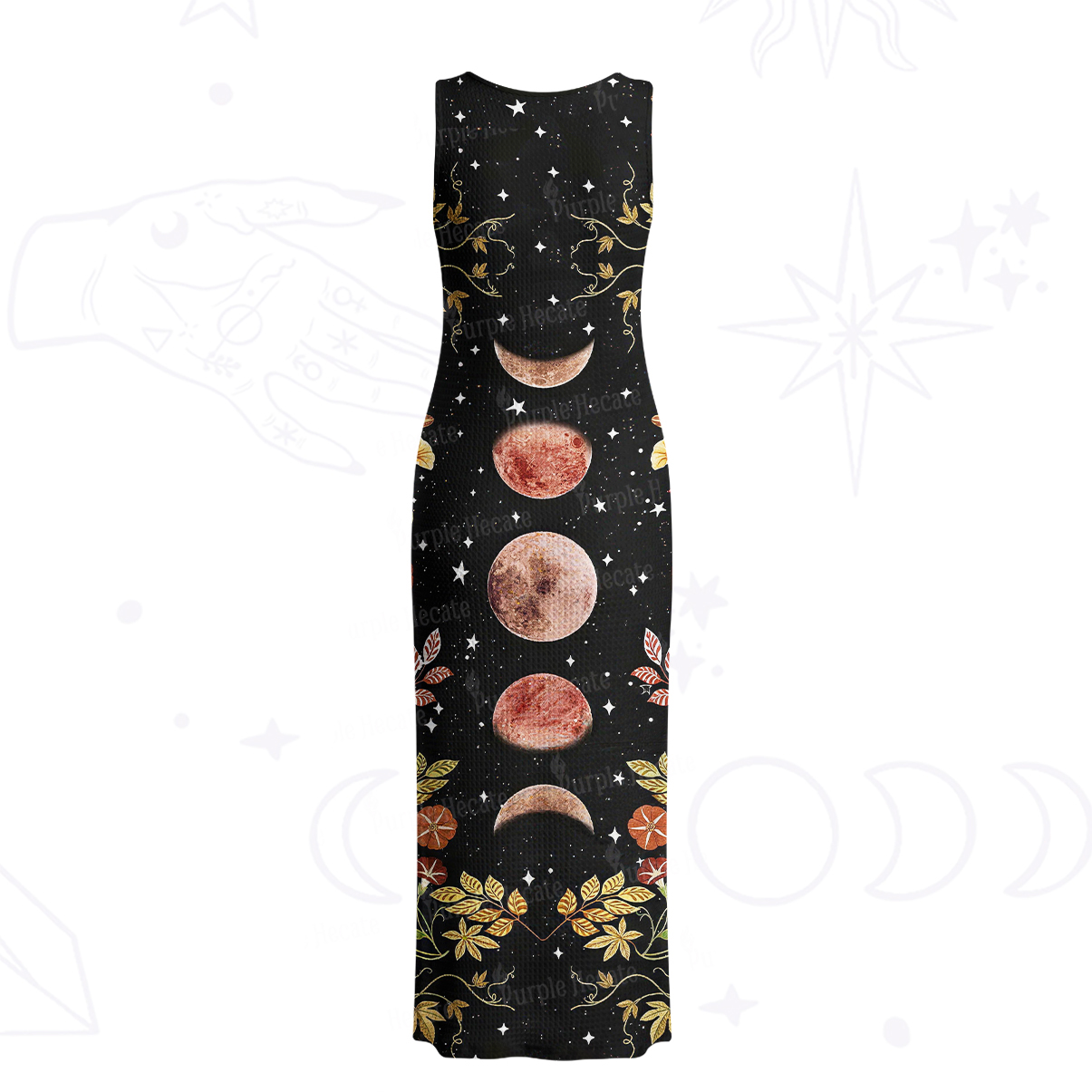 Purplehecate Moon Phase Floral Crochet Knit Maxi Dress