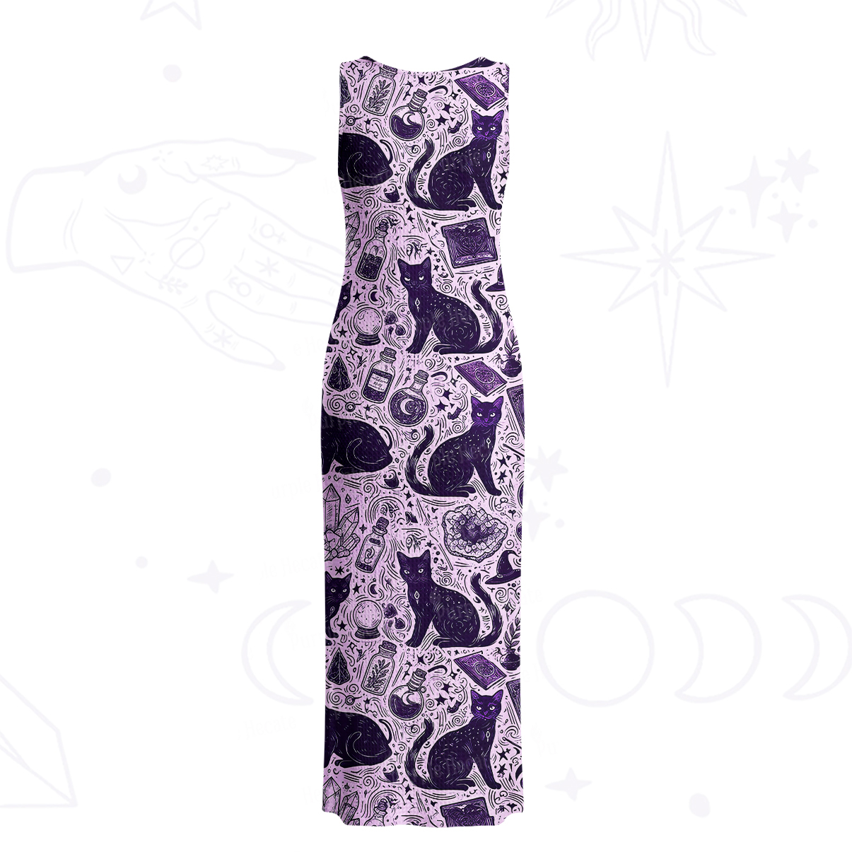 Purplehecate Midnight Black Cat Witch Potion Crochet Knit Maxi Dress