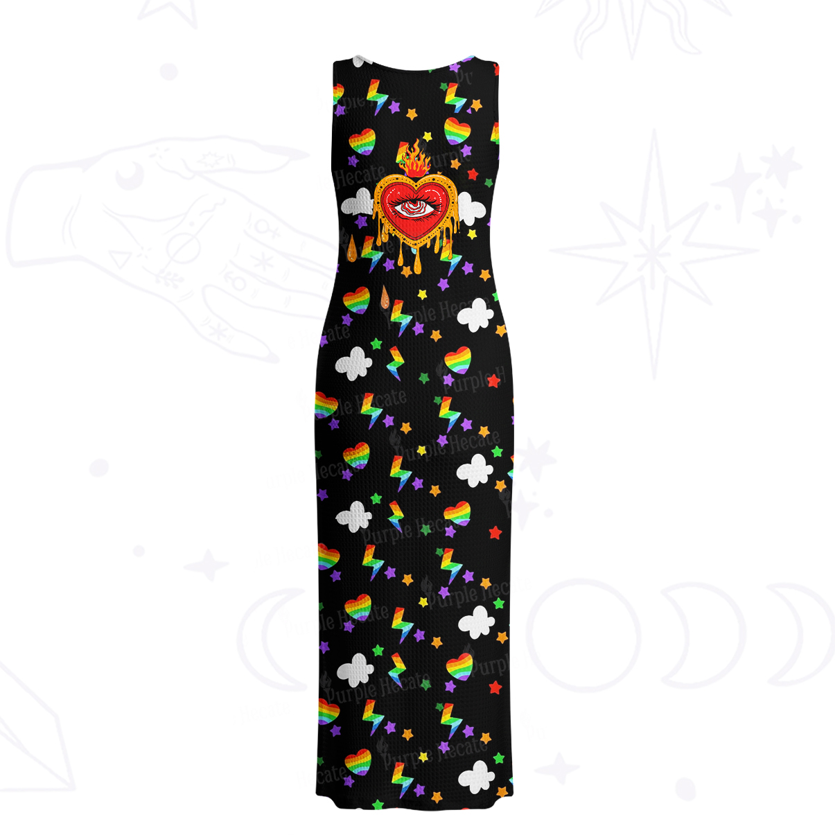 Purplehecate Rainbow Sacred Heart All Seeing Eye Pride Crochet Knit Maxi Dress