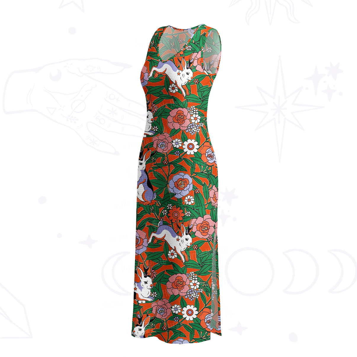 Purplehecate Mystic Blossom Bunny Garden Crochet Knit Maxi Dress