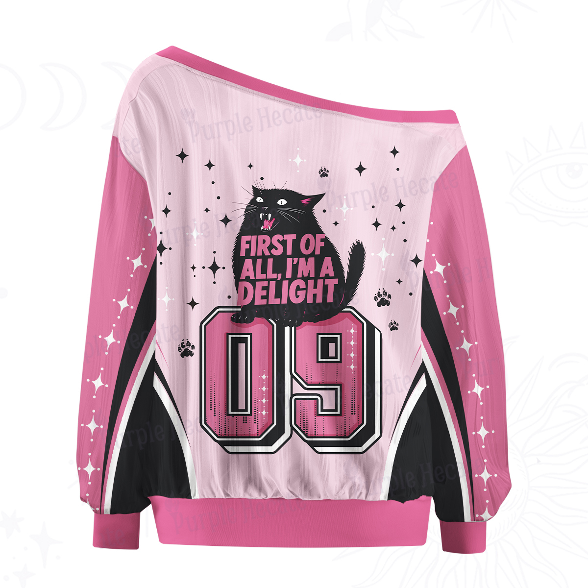 Purplehecate First Of All I'm A Delight Cat Off The Shoulder Graphic Jersey