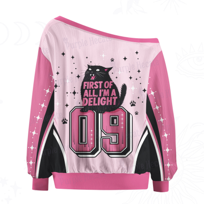 Purplehecate First Of All I'm A Delight Cat Off The Shoulder Graphic Jersey