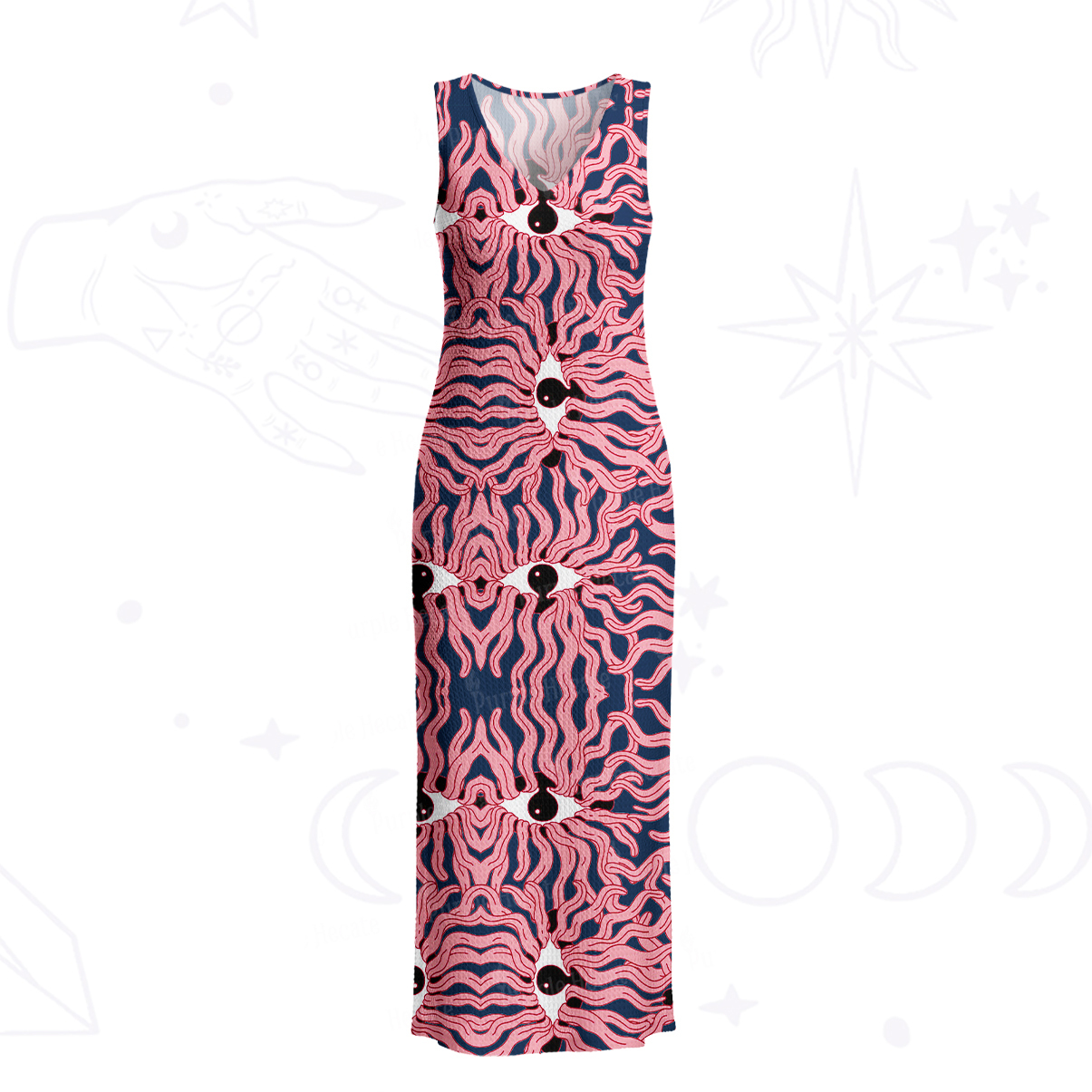 Purplehecate Psychedelic Wave Eyes Crochet Knit Maxi Dress
