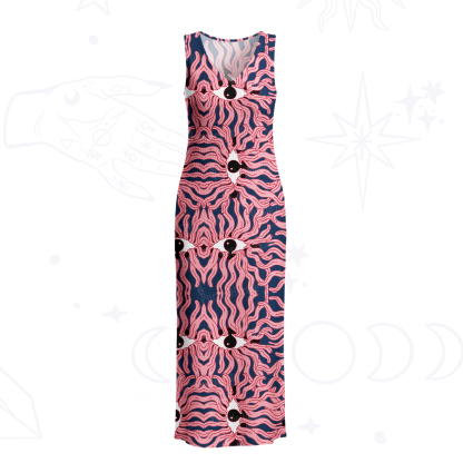 Purplehecate Psychedelic Wave Eyes Crochet Knit Maxi Dress