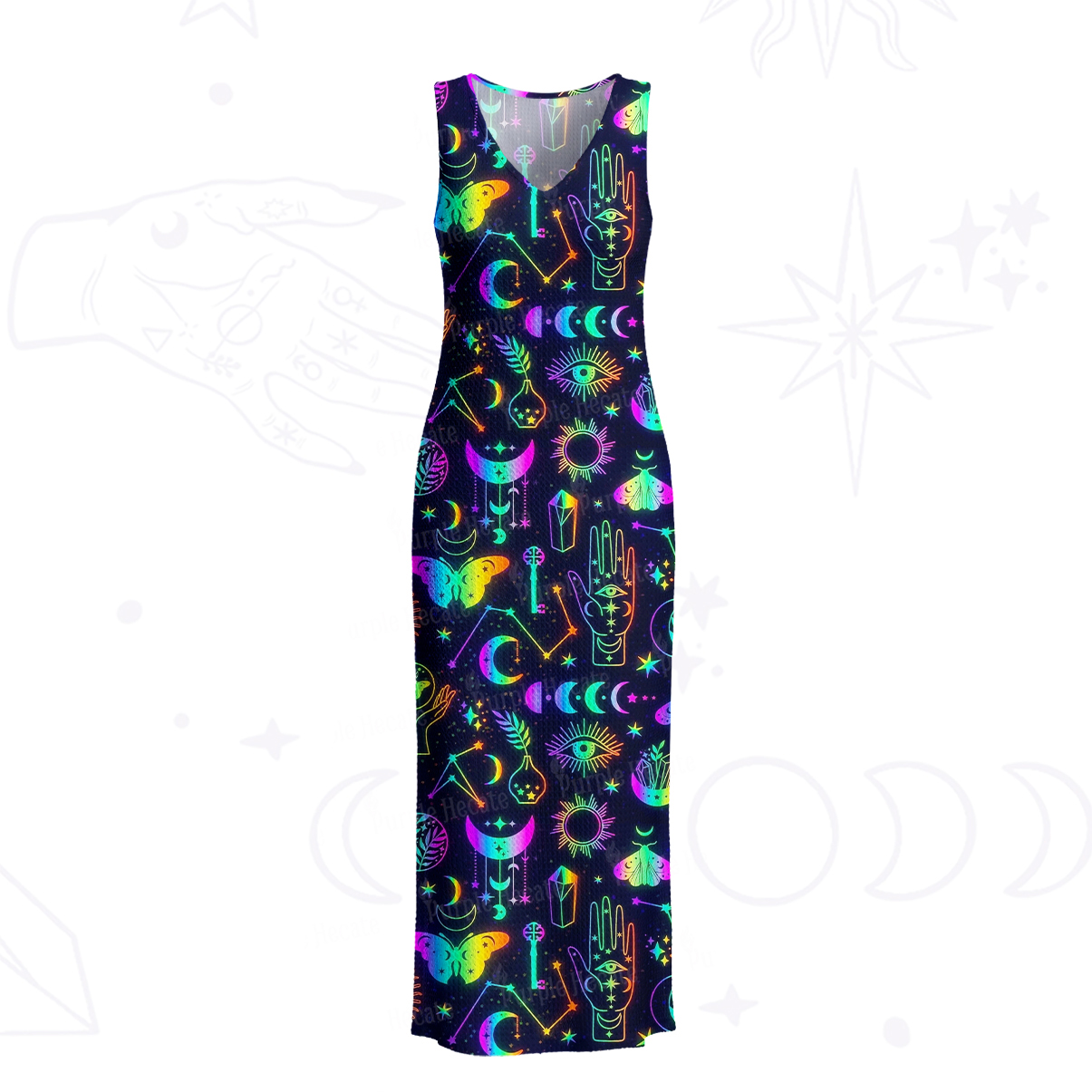 Purplehecate Blacklight Butterfly Crochet Knit Maxi Dress