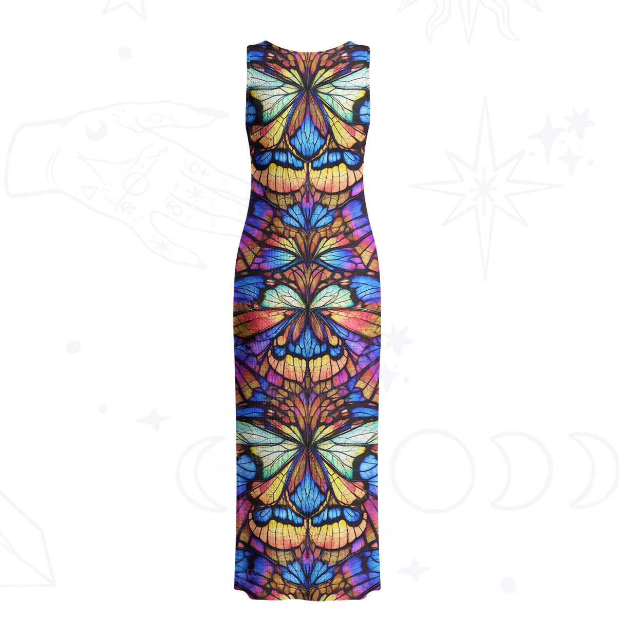 Purplehecate Colorful Butterfly Wing Pattern Crochet Knit Maxi Dress