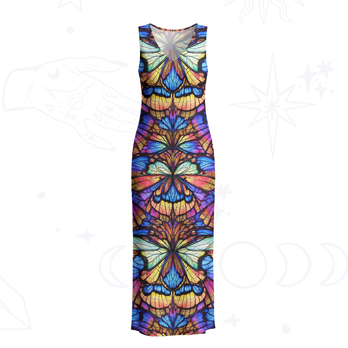 Purplehecate Colorful Butterfly Wing Pattern Crochet Knit Maxi Dress
