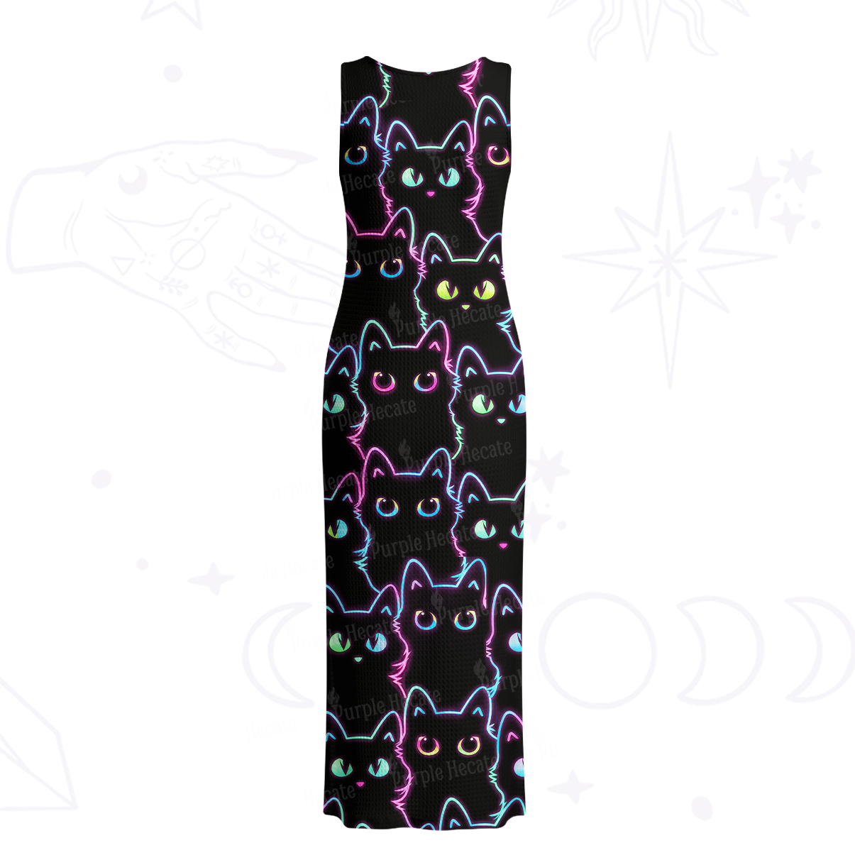 Purplehecate Neon Glow Stacked Cats Crochet Knit Maxi Dress