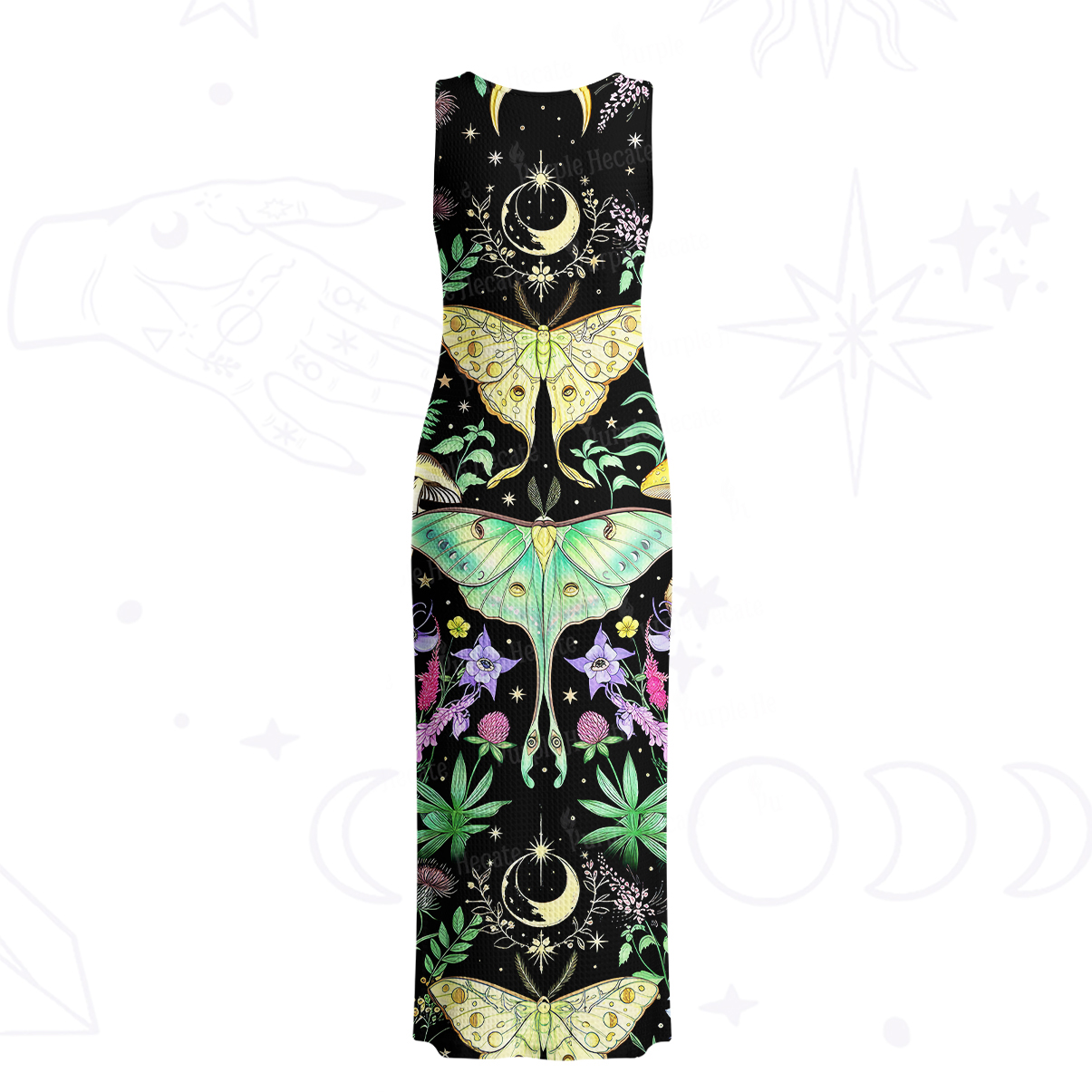 Purplehecate Mystic Lunar Moth Herbal Forest Crochet Knit Maxi Dress