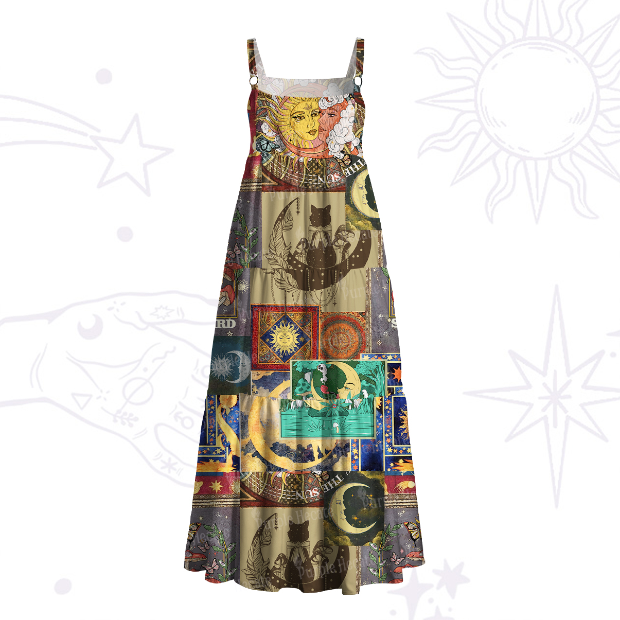 Purplehecate Starry Moon Patchwork for Cosmic Lovers Wide Straps Maxi Dress