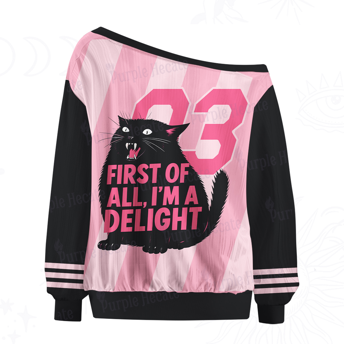 Purplehecate First Of All I'm A Delight Cat Off The Shoulder Graphic Jersey