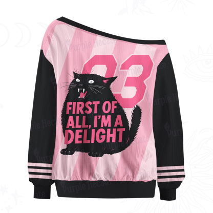 Purplehecate First Of All I'm A Delight Cat Off The Shoulder Graphic Jersey
