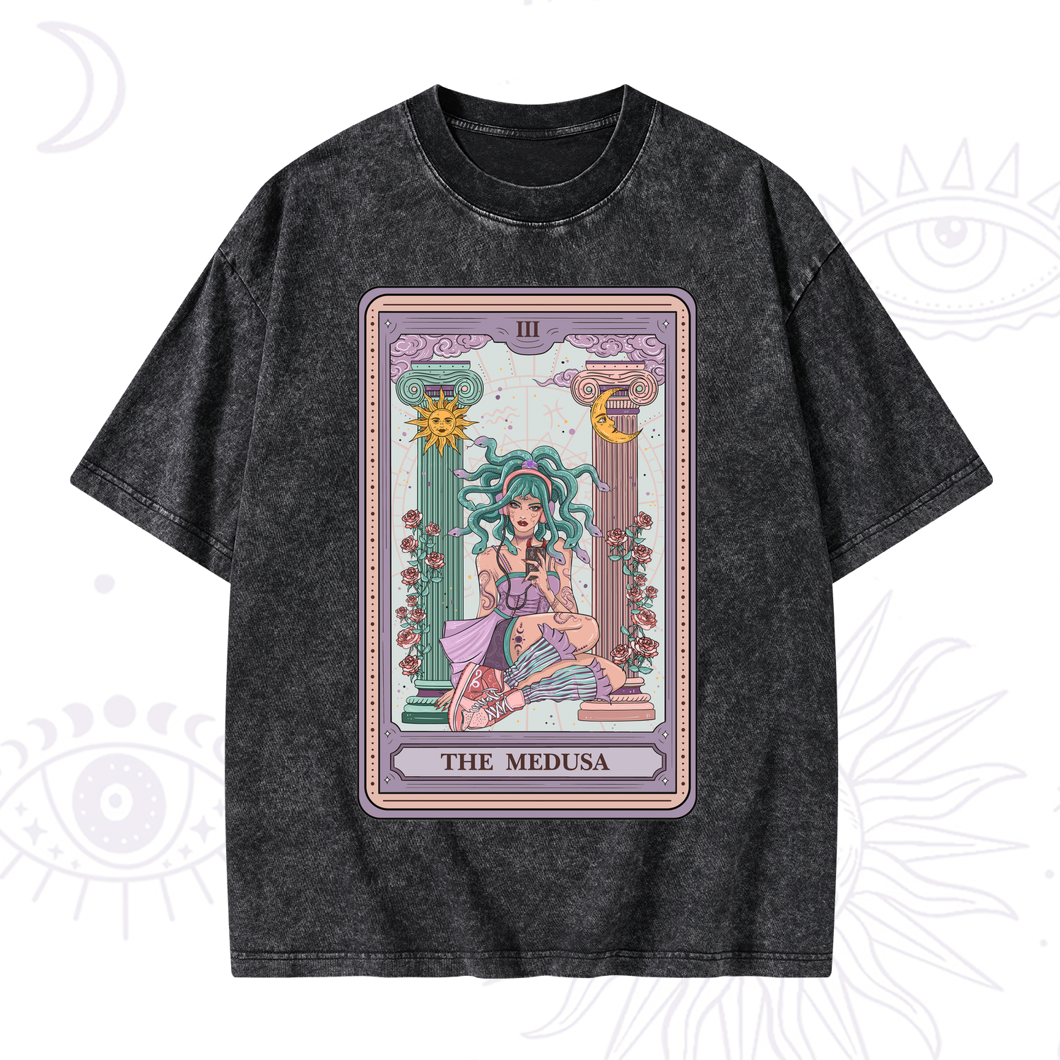 Purplehecate The Fashionable Medusa Tarot Card Washed T-Shirt