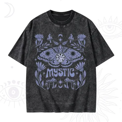 Purplehecate Celestial Moth Mushrooms Washed T-Shirt