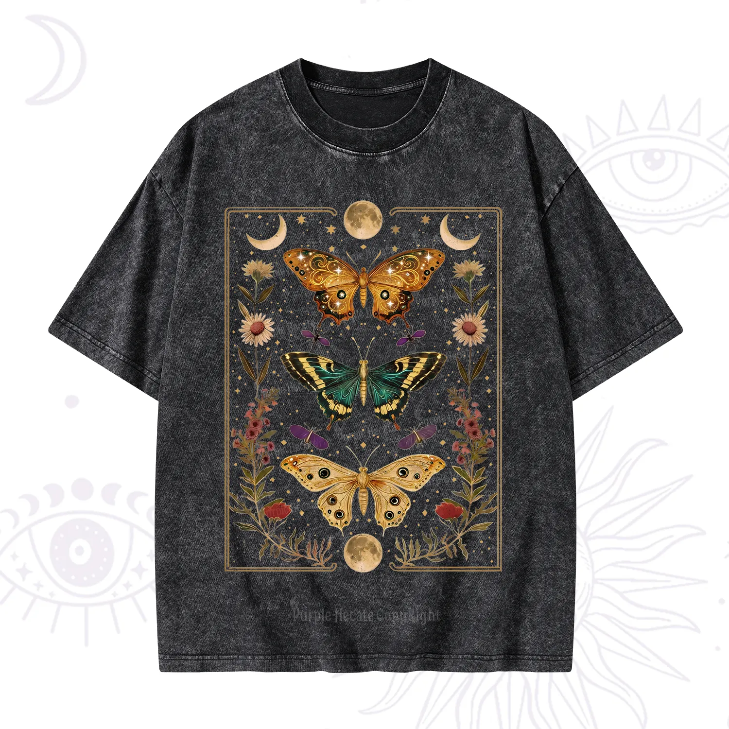 Purplehecate Sun and Moon Butterfly Washed T-Shirt