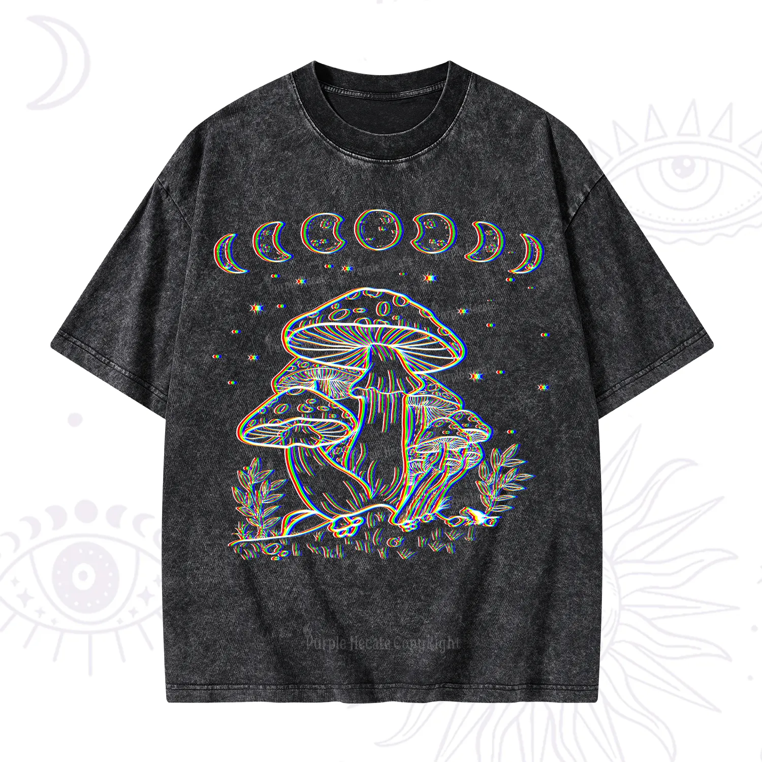 Purplehecate Mushroom and Moon Washed T-Shirt