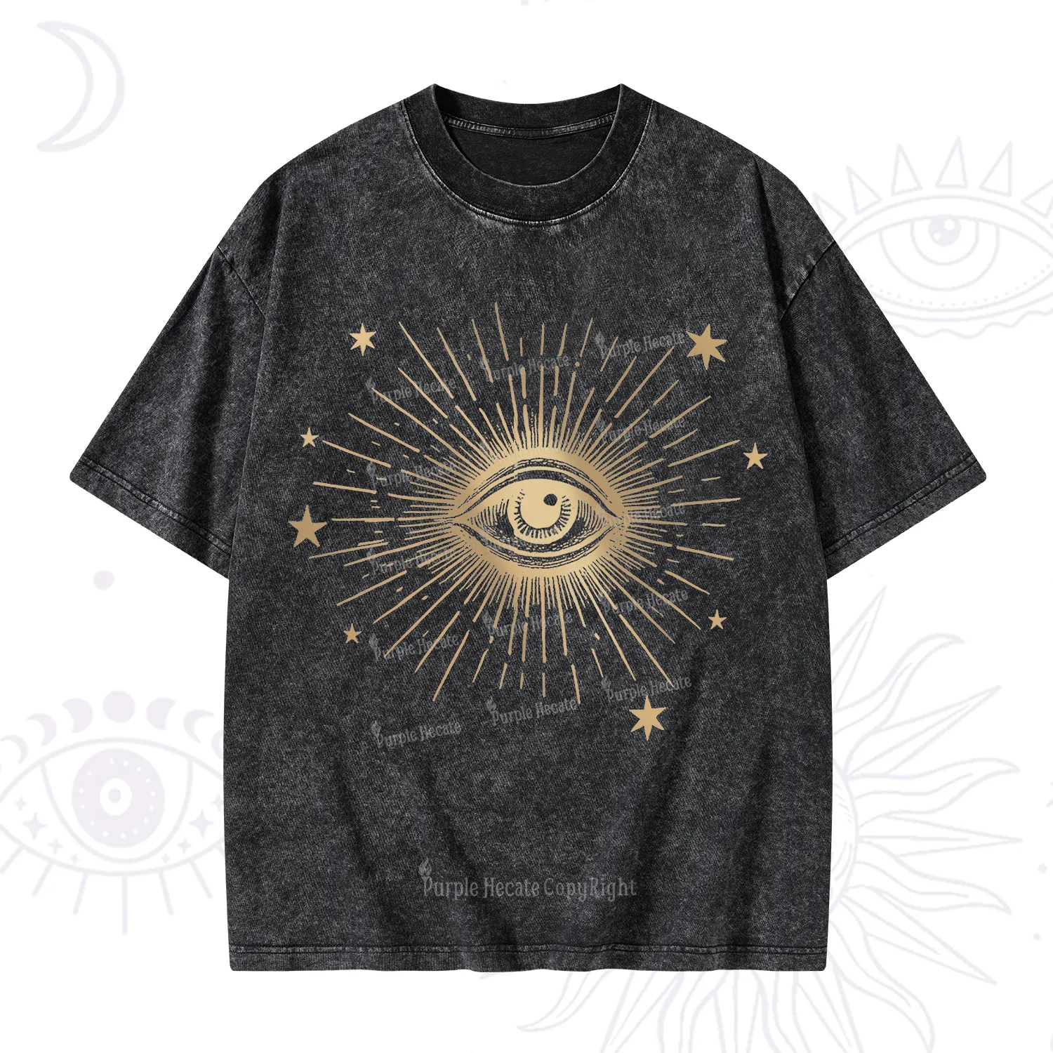 Purplehecate Celestial Eye with Stars Washed T-Shirt