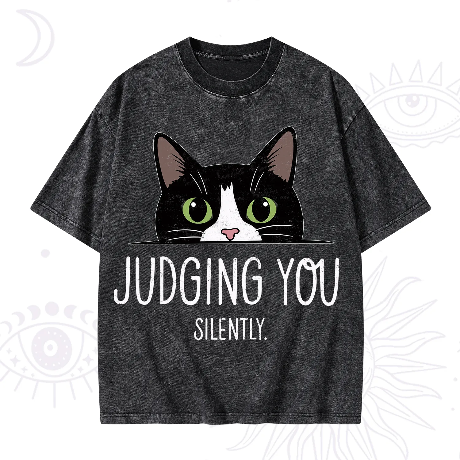 Purplehecate Cute Cat Judging You Silently Washed T-Shirt