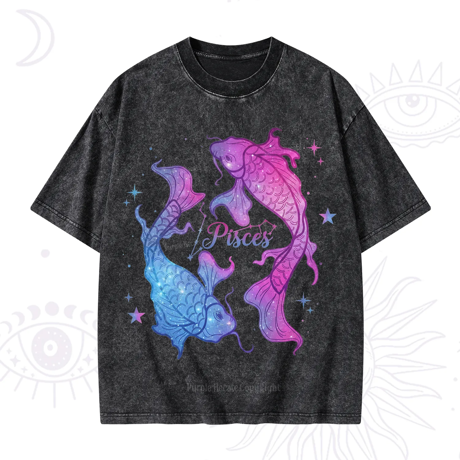 Purplehecate Pisces Zodiac Washed T-Shirt