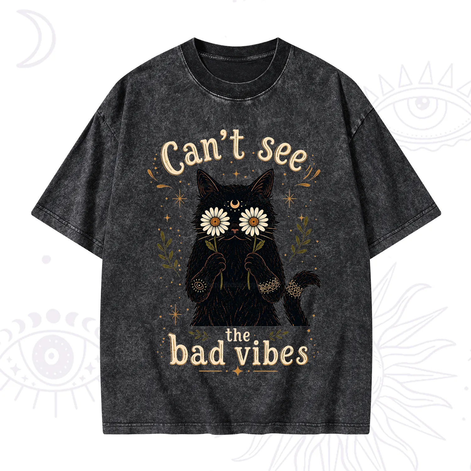 Purplehecate Can't See the Bad Vibes Black Cat Washed T-Shirt