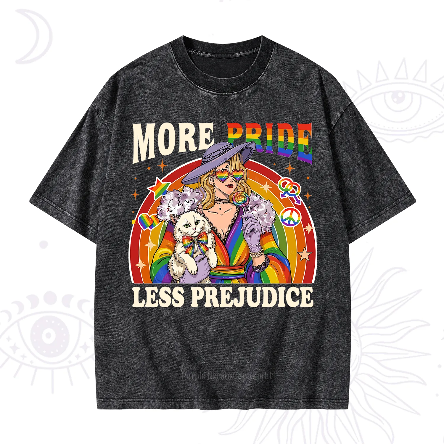 Purplehecate More Pride Less Prejudice Rainbow Washed T-Shirt
