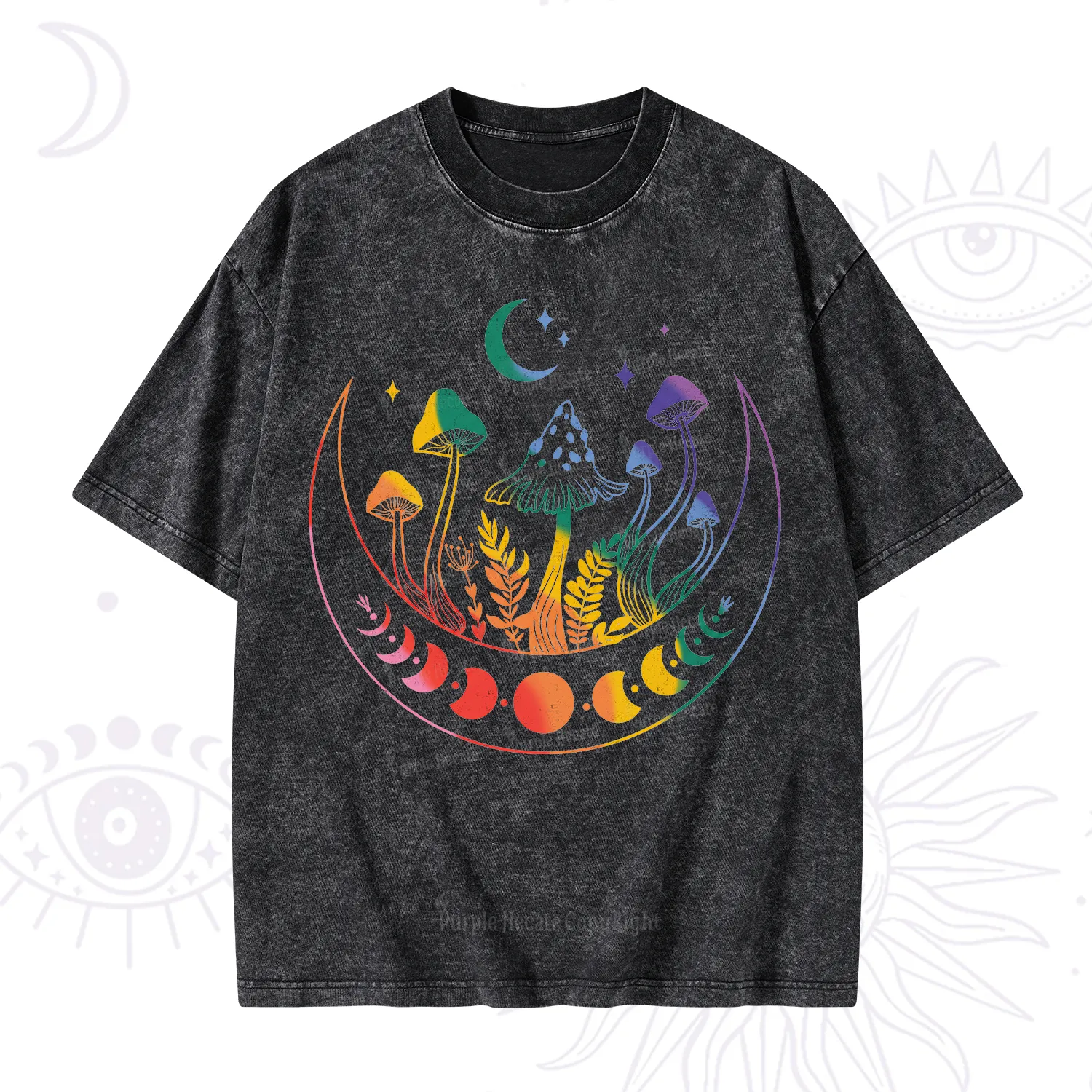 Purplehecate Pride Mushroom Rainbow Washed T-Shirt