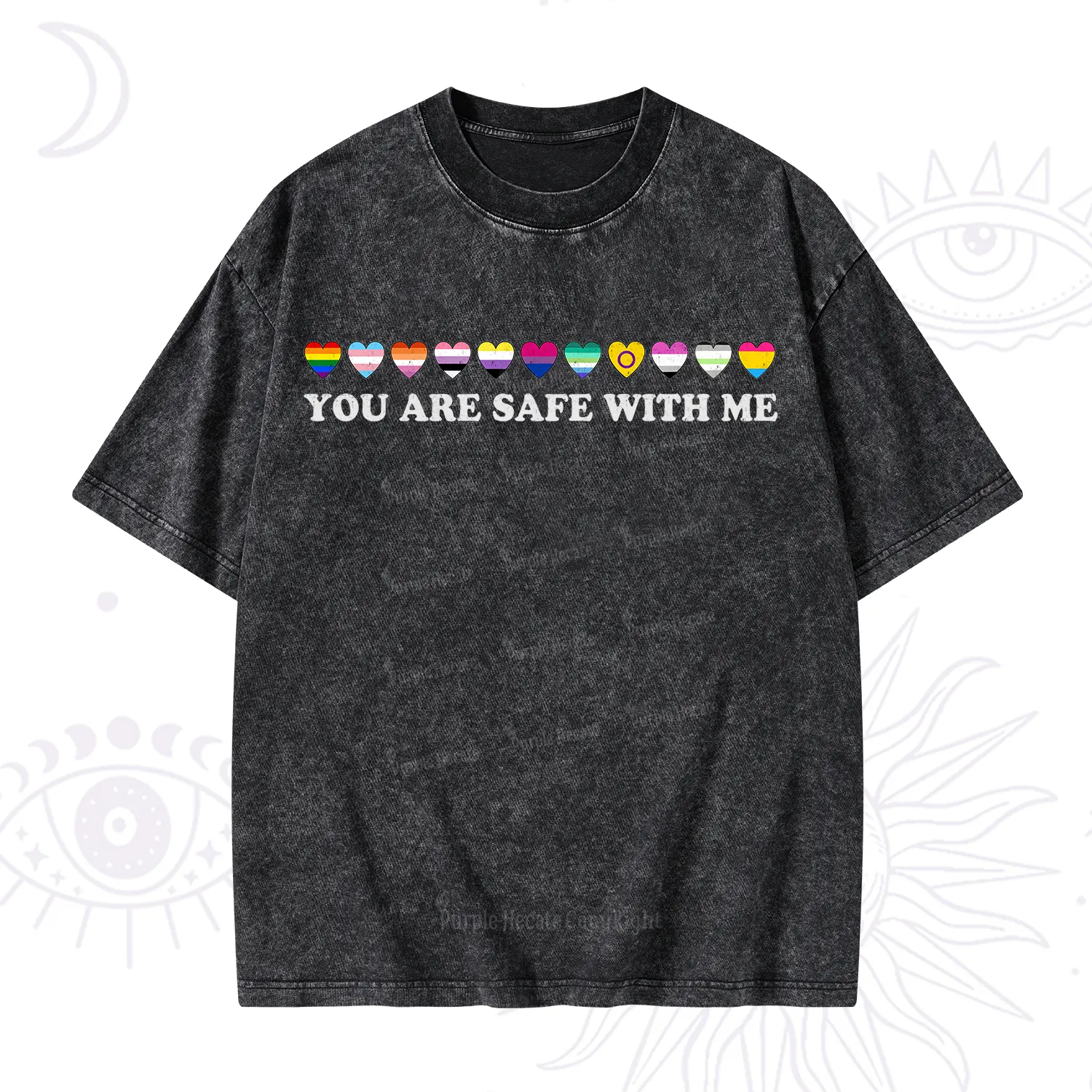 Purplehecate You Are Safe With Me Pride Washed T-Shirt