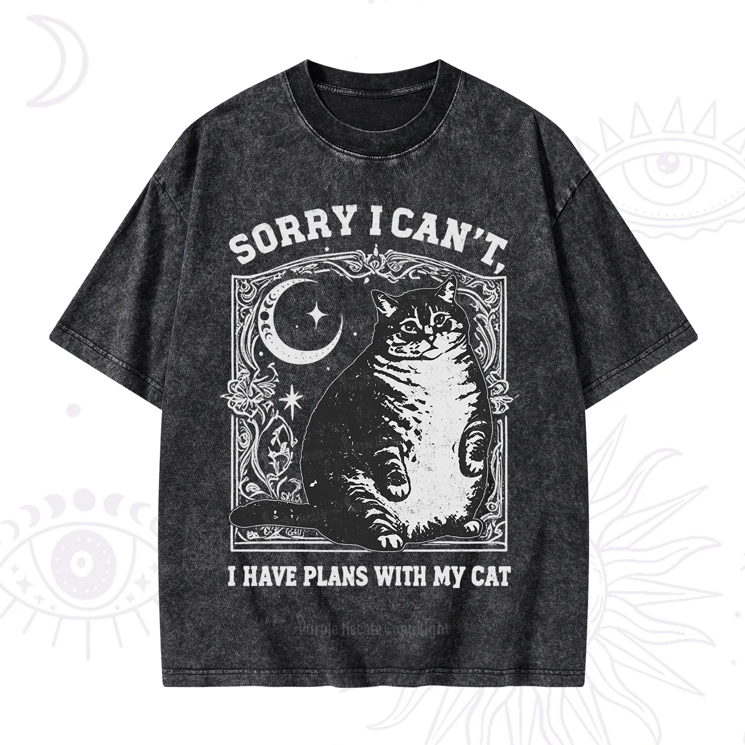 Purplehecate Sorry I Can't I Have Plans With My Cat Washed T-Shirt