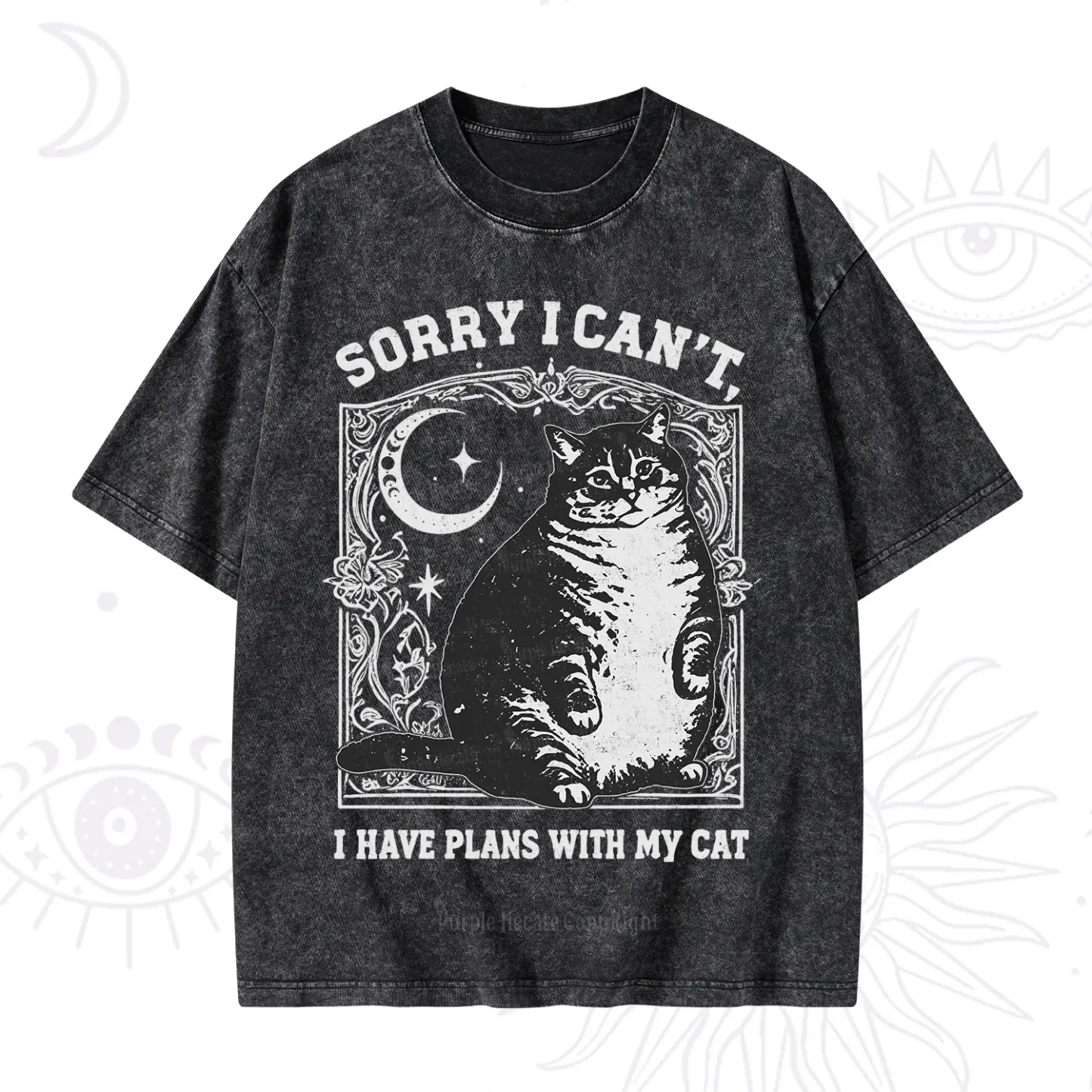 Purplehecate Sorry I Can't I Have Plans With My Cat Washed T-Shirt
