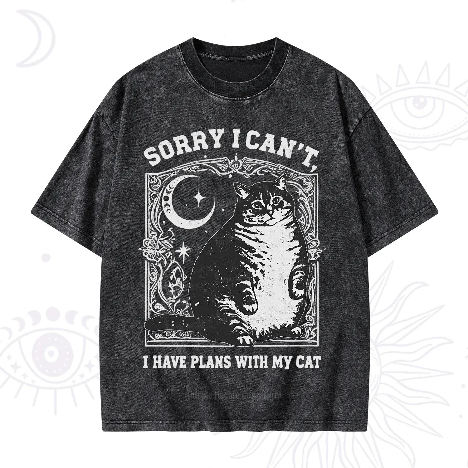 Purplehecate Sorry I Can't I Have Plans With My Cat Washed T-Shirt