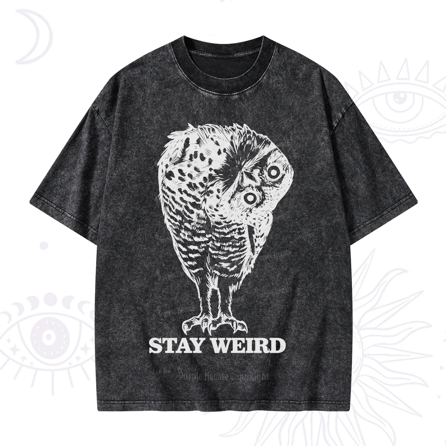 Purplehecate Stay Weird Innocent Owl Washed T-Shirt