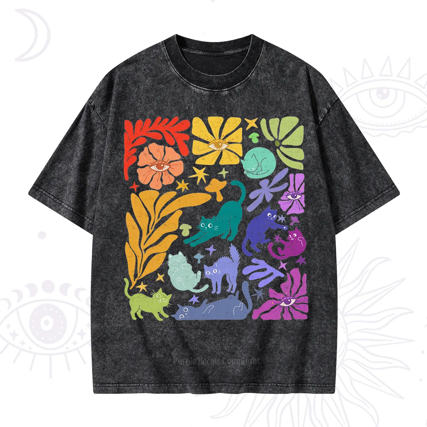 Purplehecate Rainbow Pride Cats Washed T-Shirt