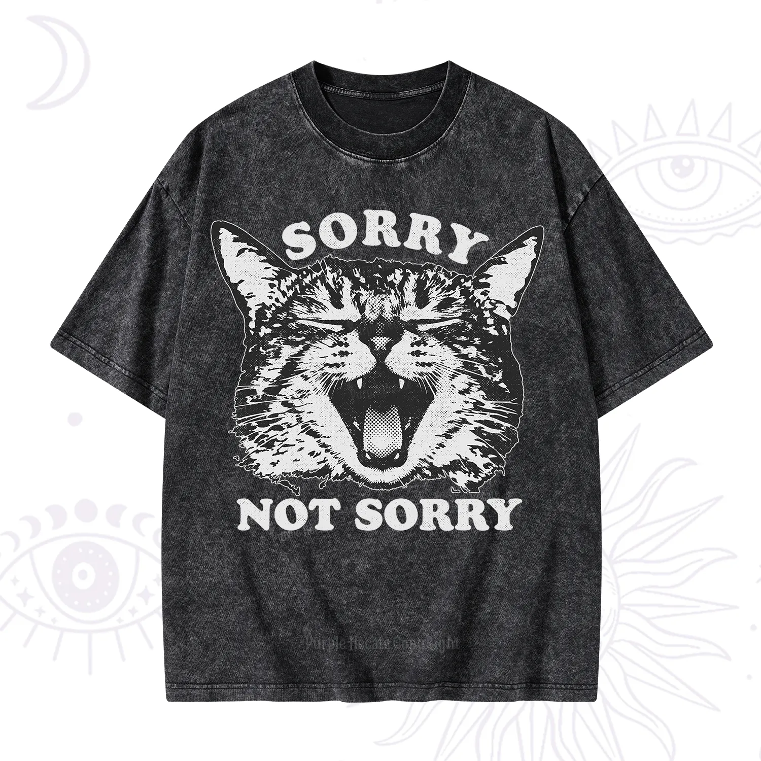 Purplehecate Sorry Not Sorry Funny Cat Washed T-Shirt