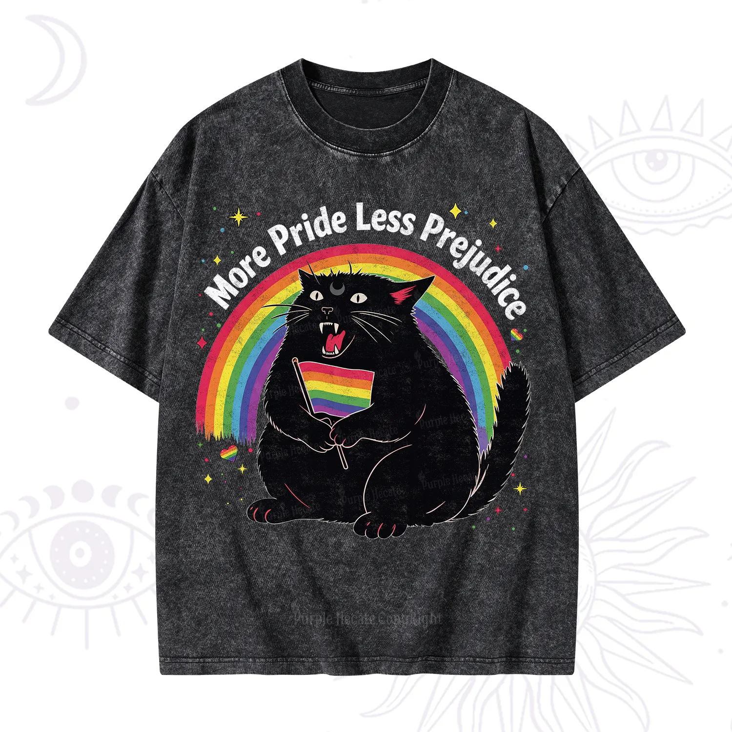 Purplehecate More Pride Less Prejudice Cat Washed T-Shirt