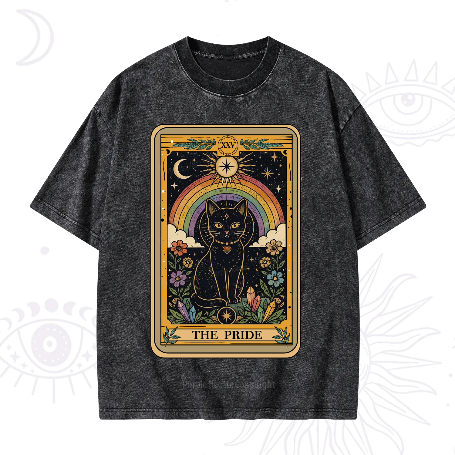 Purplehecate The Pride Black Cat Tarot Washed T-Shirt