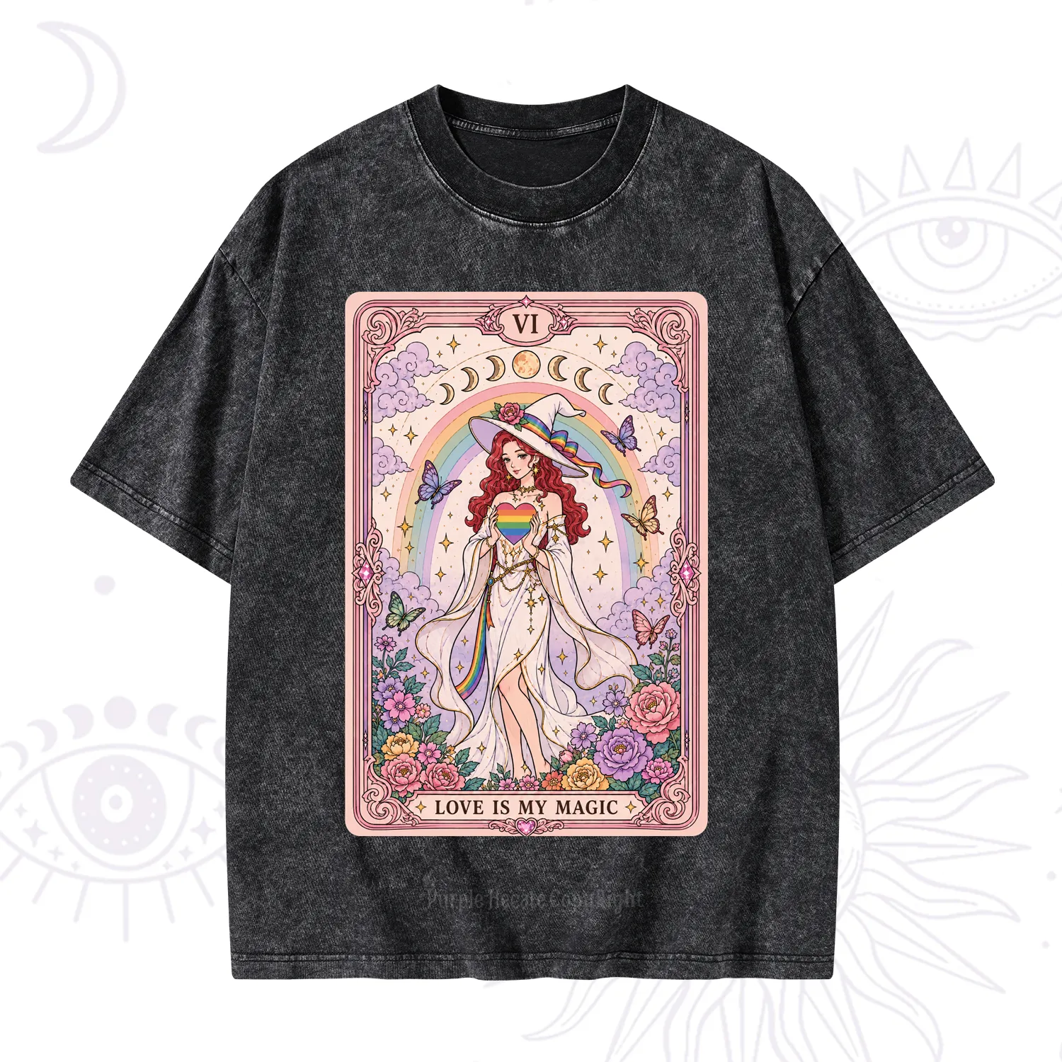 Purplehecate The Love Is My Magic Tarot Pride Washed T-Shirt