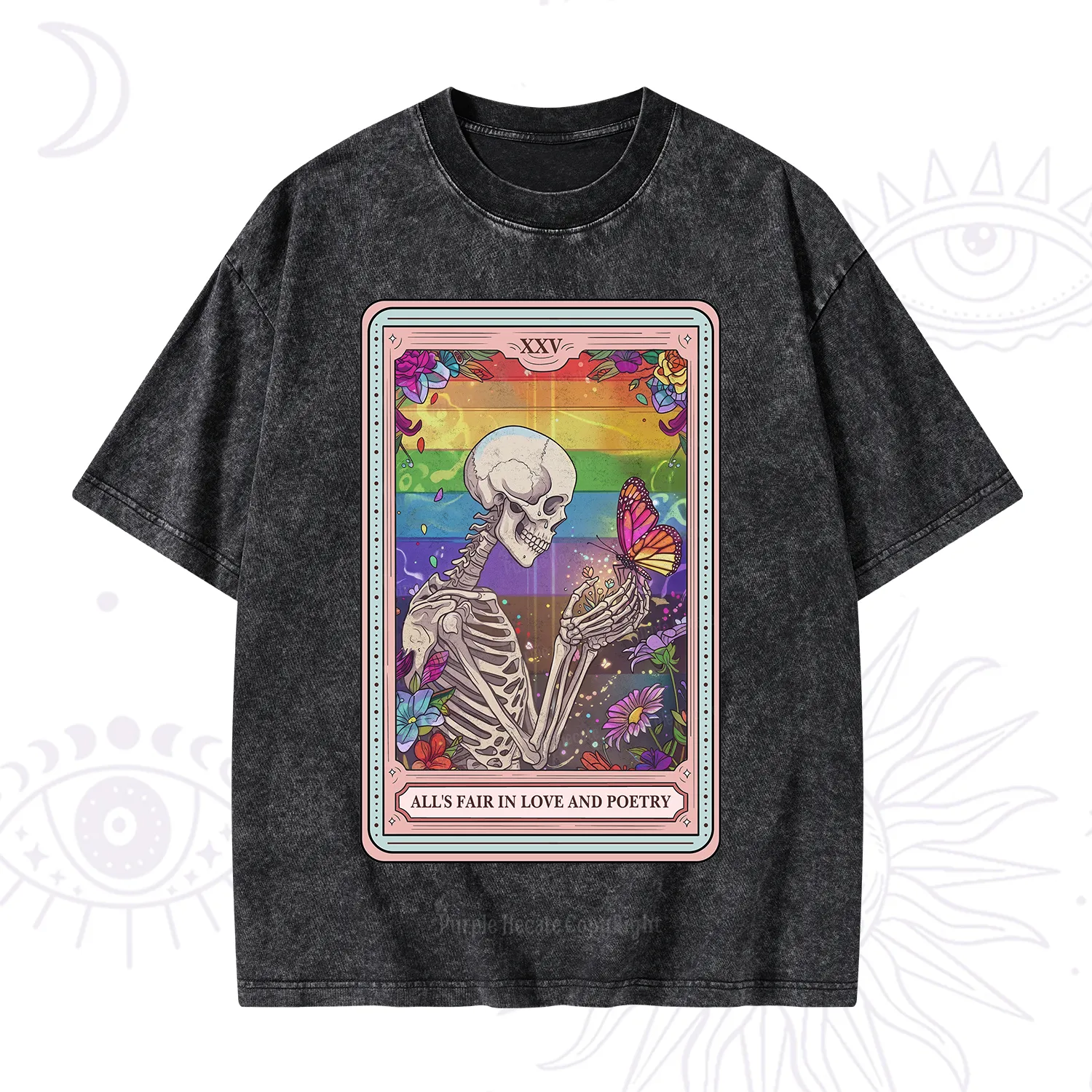 Purplehecate The All's Fair in Love and Poetry Skeleton Tarot Washed T-Shirt