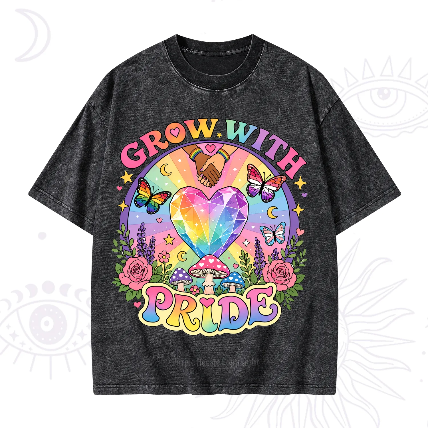 Purplehecate Grow With Pride Rainbow Heart Washed T-Shirt