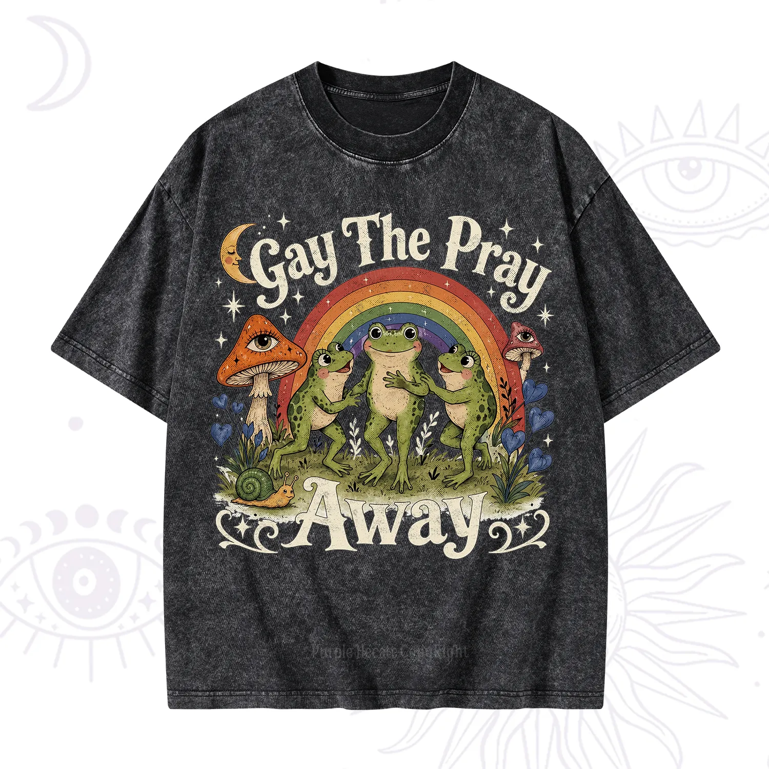 Purplehecate Gay The Pray Away Frog Pride Washed T-Shirt