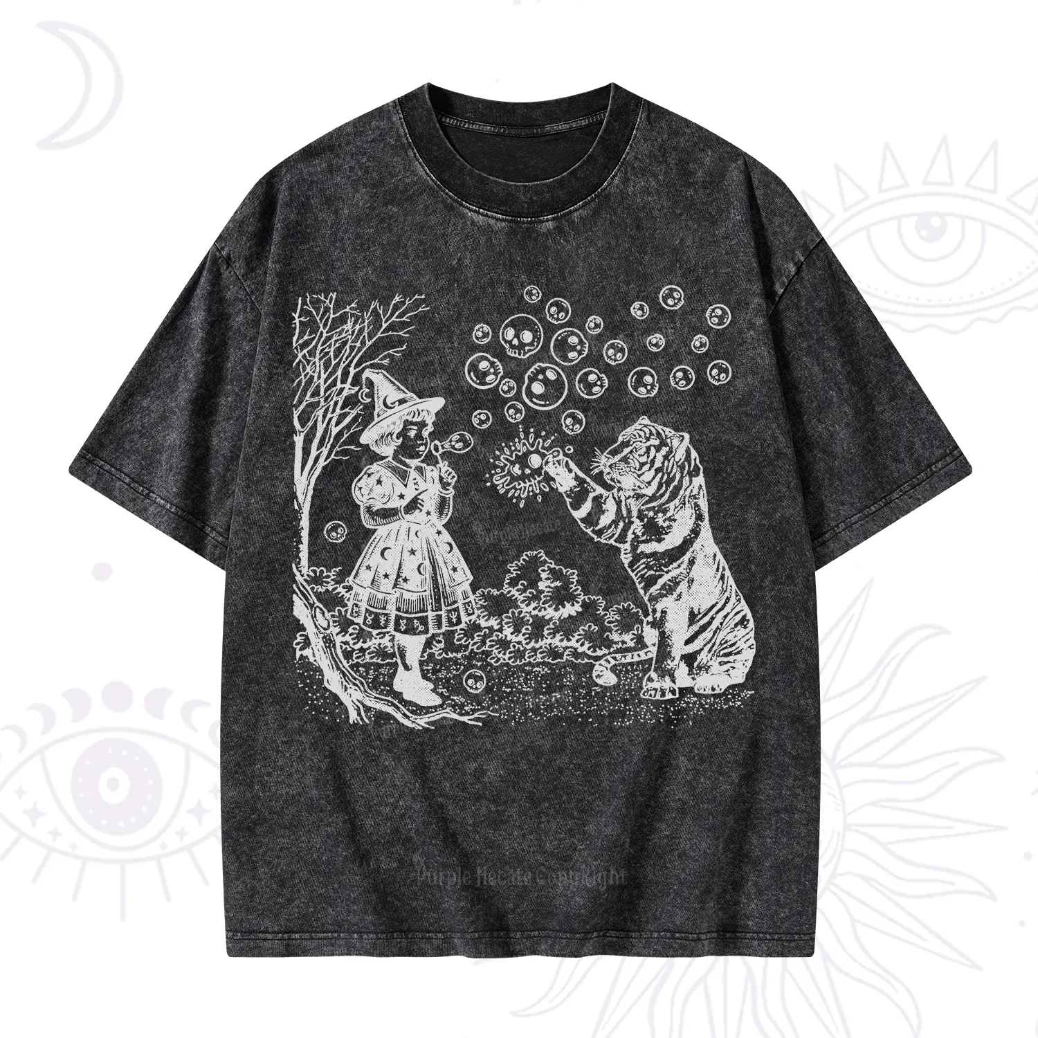 Purplehecate Girl and Tiger Washed T-Shirt